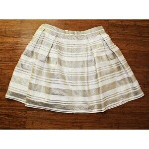 Party Holiday Junior LOVE REIGN Mini Skirt Sz. 11 Cream Gold Stripes Pleated #03